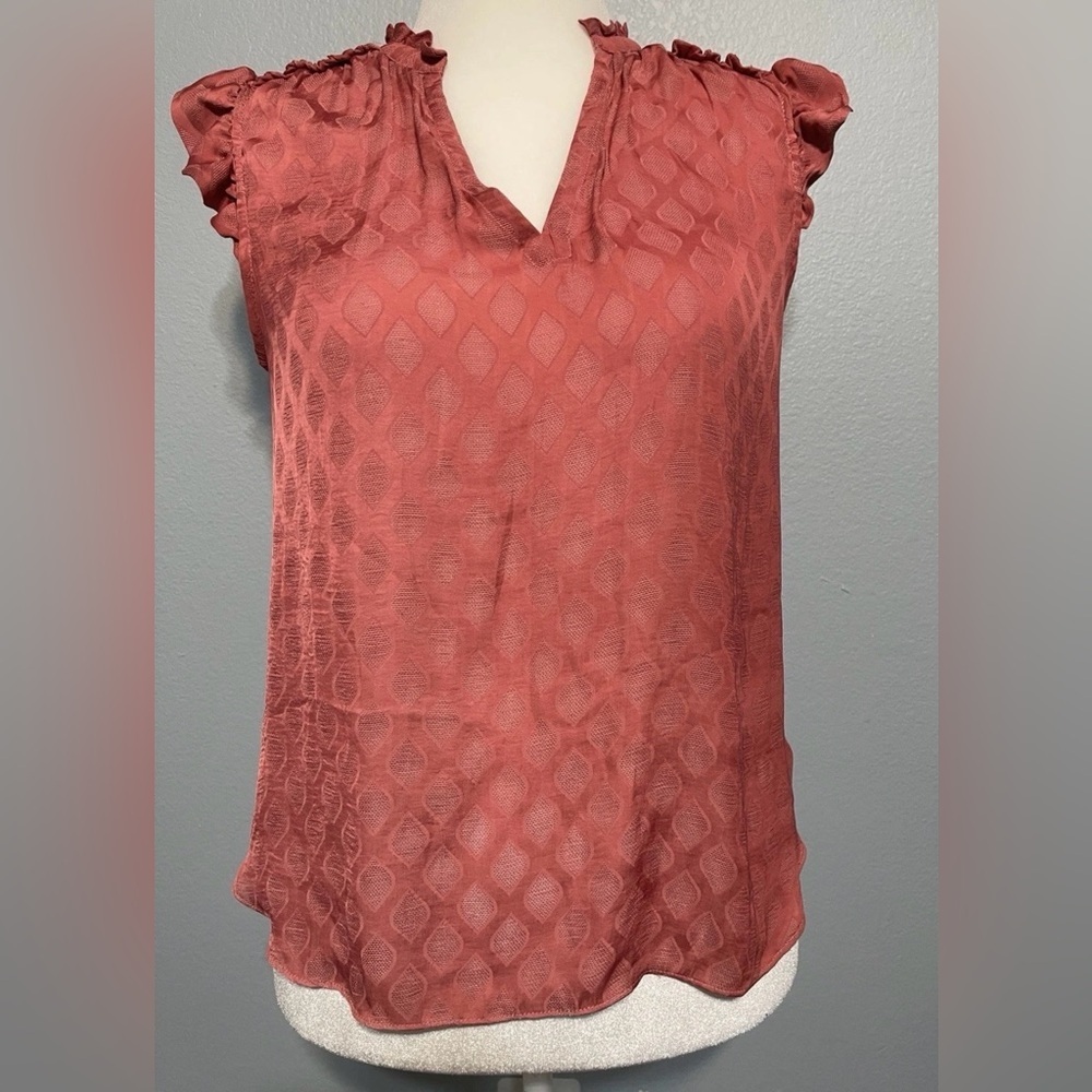 Maeve Anthropologie Women Blouse Rose Tyrie Ruffle Sleeveless V Neck Small